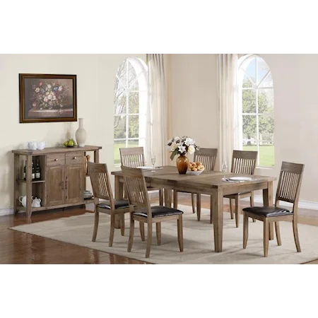 7-Piece Casual Weathered Butterfly Leaf Dining Table & Side Chair Set